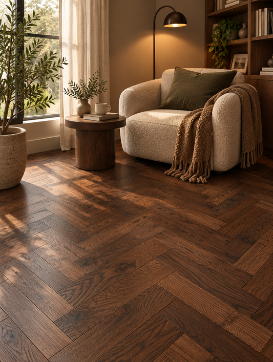 Total Wood Flooring Essential Herringbone Faux Walnut - Sample