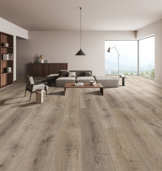 ⤓: 12mm ↔: 198mm ↕: 1218mm Pebble Grey Laminate Plank