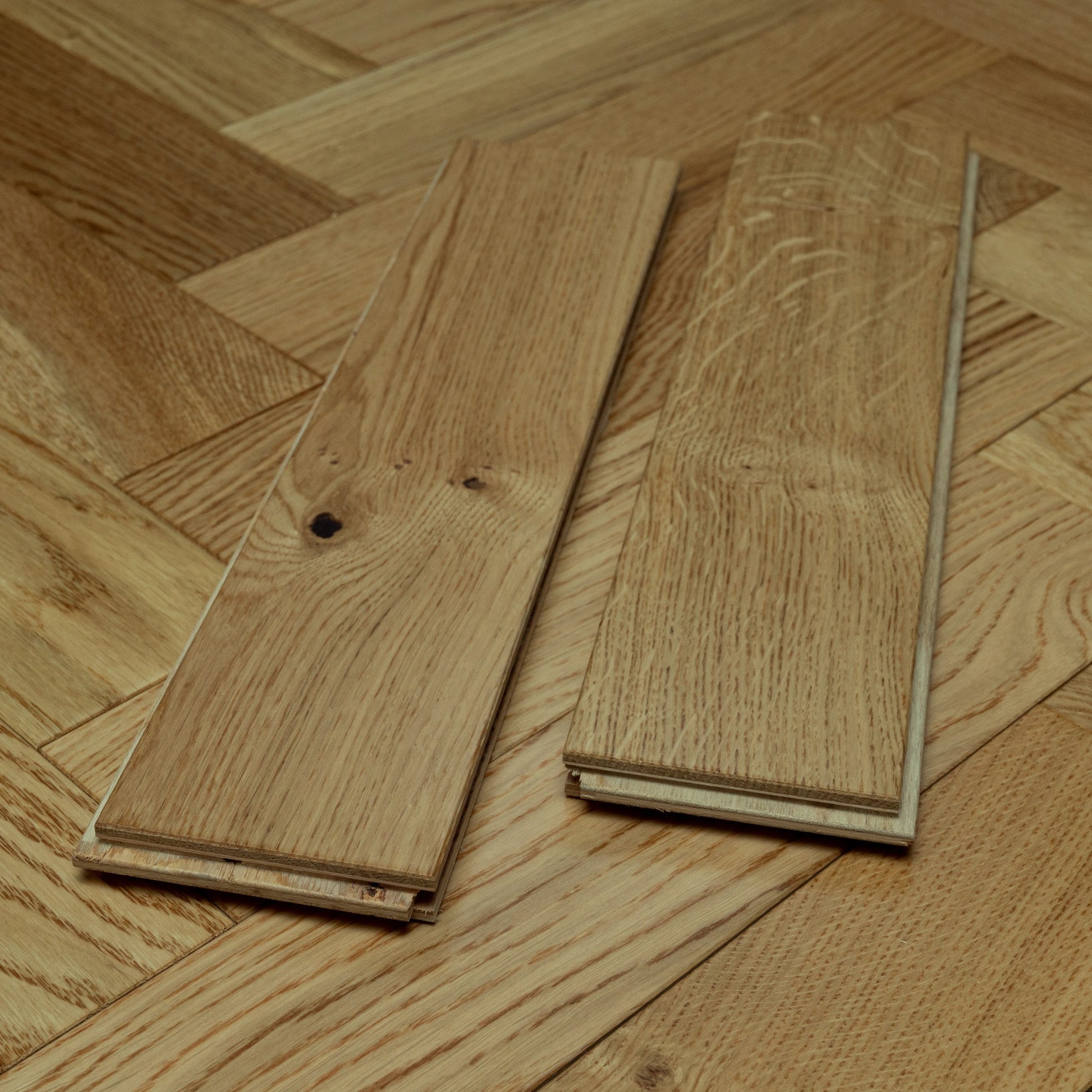 Total Wood Flooring Lacquered Oak Herringbone Flooring – Ashford Vale - Sample