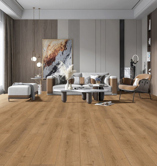 ⤓: 12mm ↔: 198mm ↕: 1218mm Misty Oak Laminate Plank