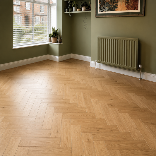 Total Wood Flooring Lacquered Oak Herringbone Flooring – Ashford Vale - Sample